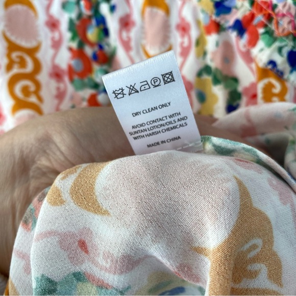 Saloni Lea Smocked Floral Print Crepe Mini Dress Sz. 2 White Orange Pink V Neck - Picture 13 of 16